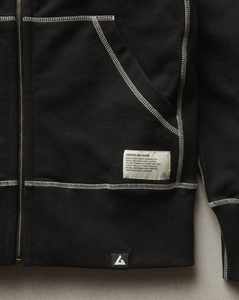 Classic Full Zip - Contrast Stitch - Black