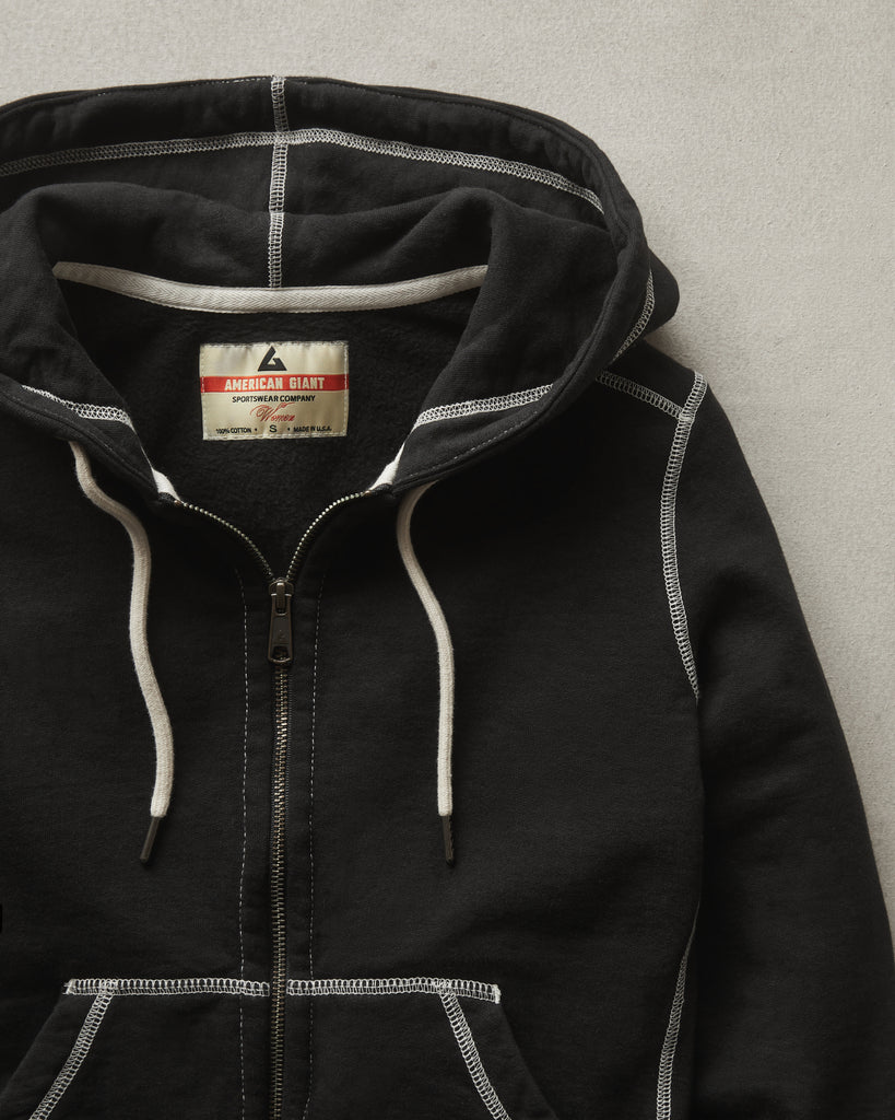 Classic Full Zip - Contrast Stitch - Black