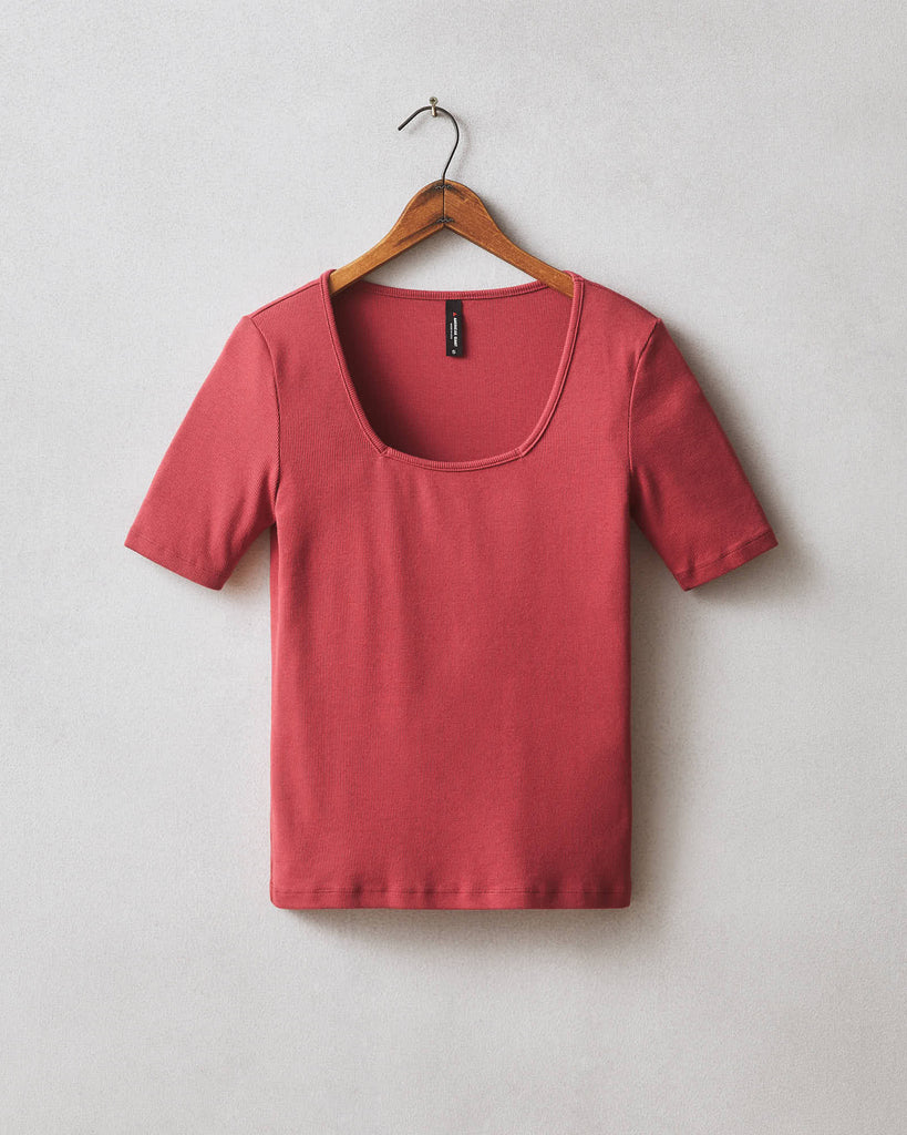 Stretch Rib Square Neck Tee - Poppy