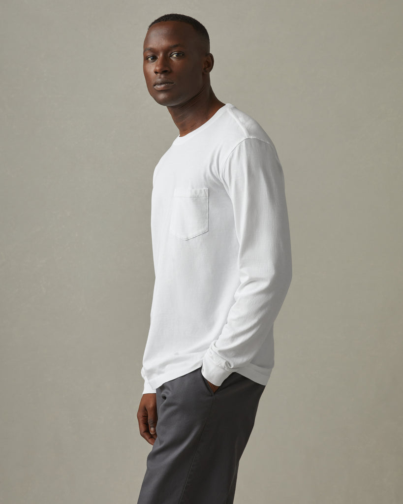 Classic Cotton Crew Tee Long Sleeve - White