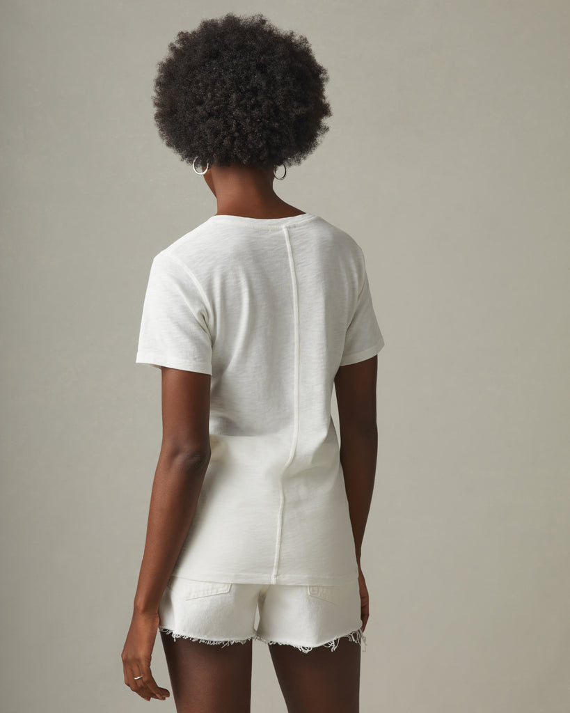 Ladies - White V-Neck Linen Jersey T-Shirt - Size: L - H&M