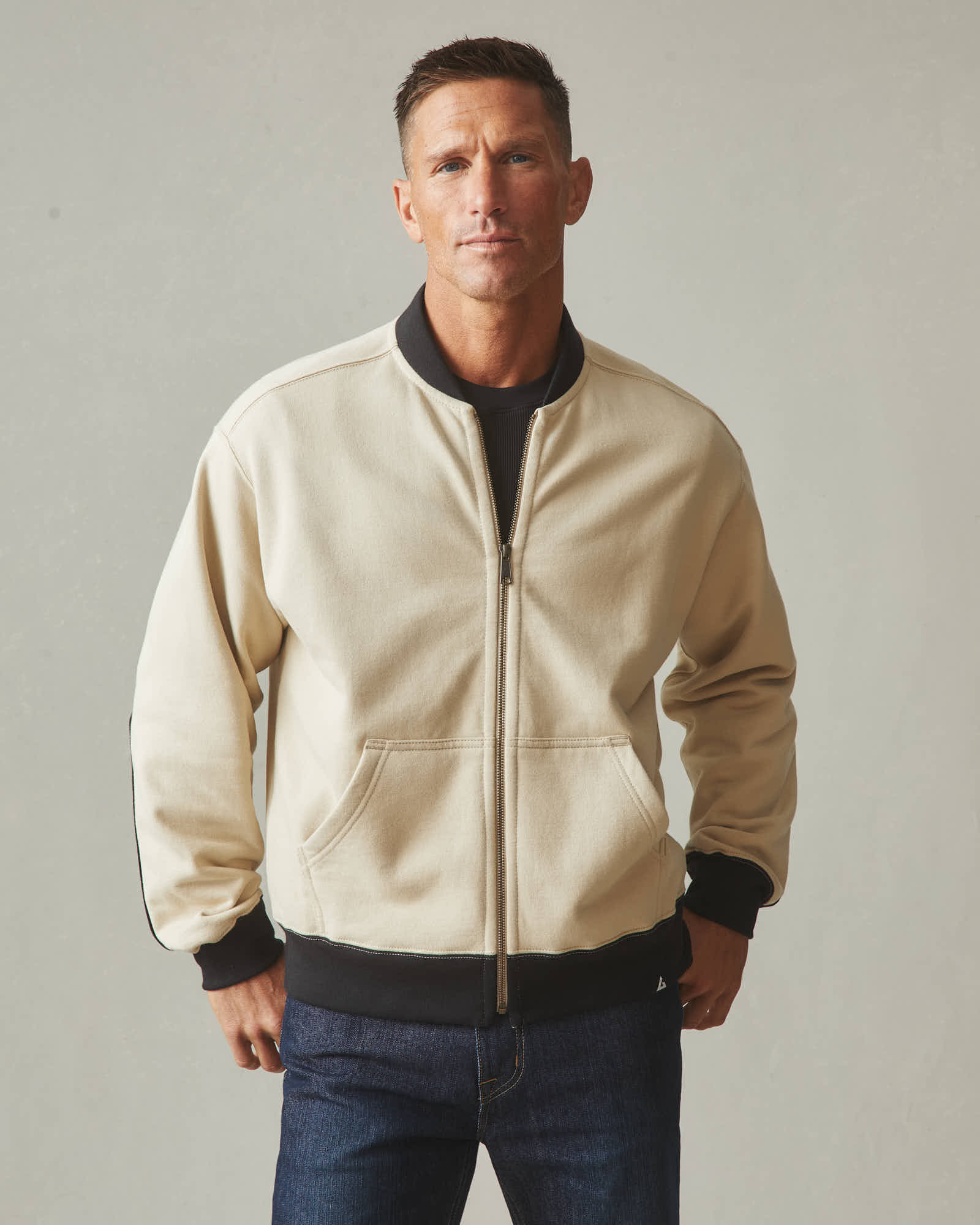 Cream bomber jacket best sale