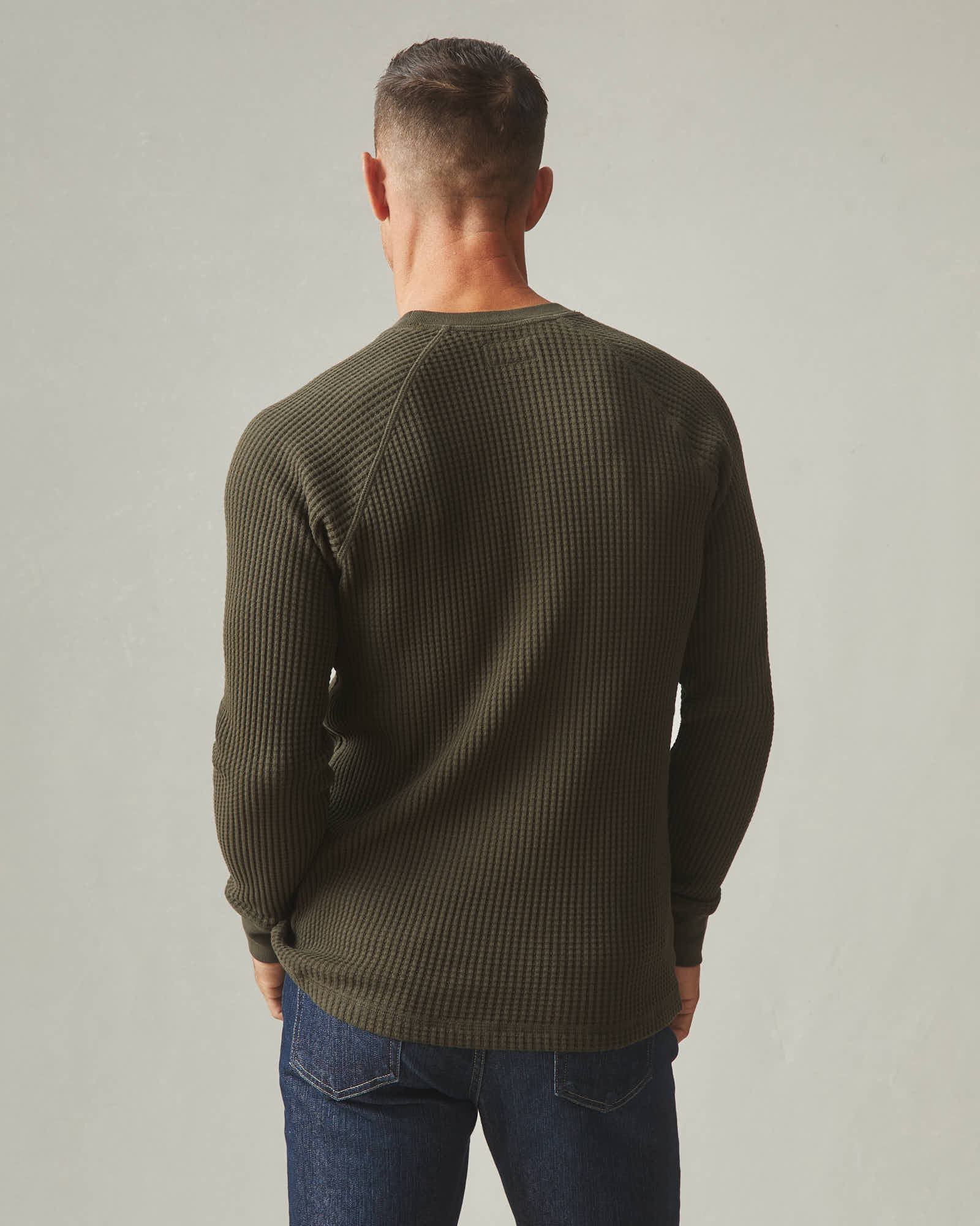 Waffle Crew Long Sleeve - Deep Olive