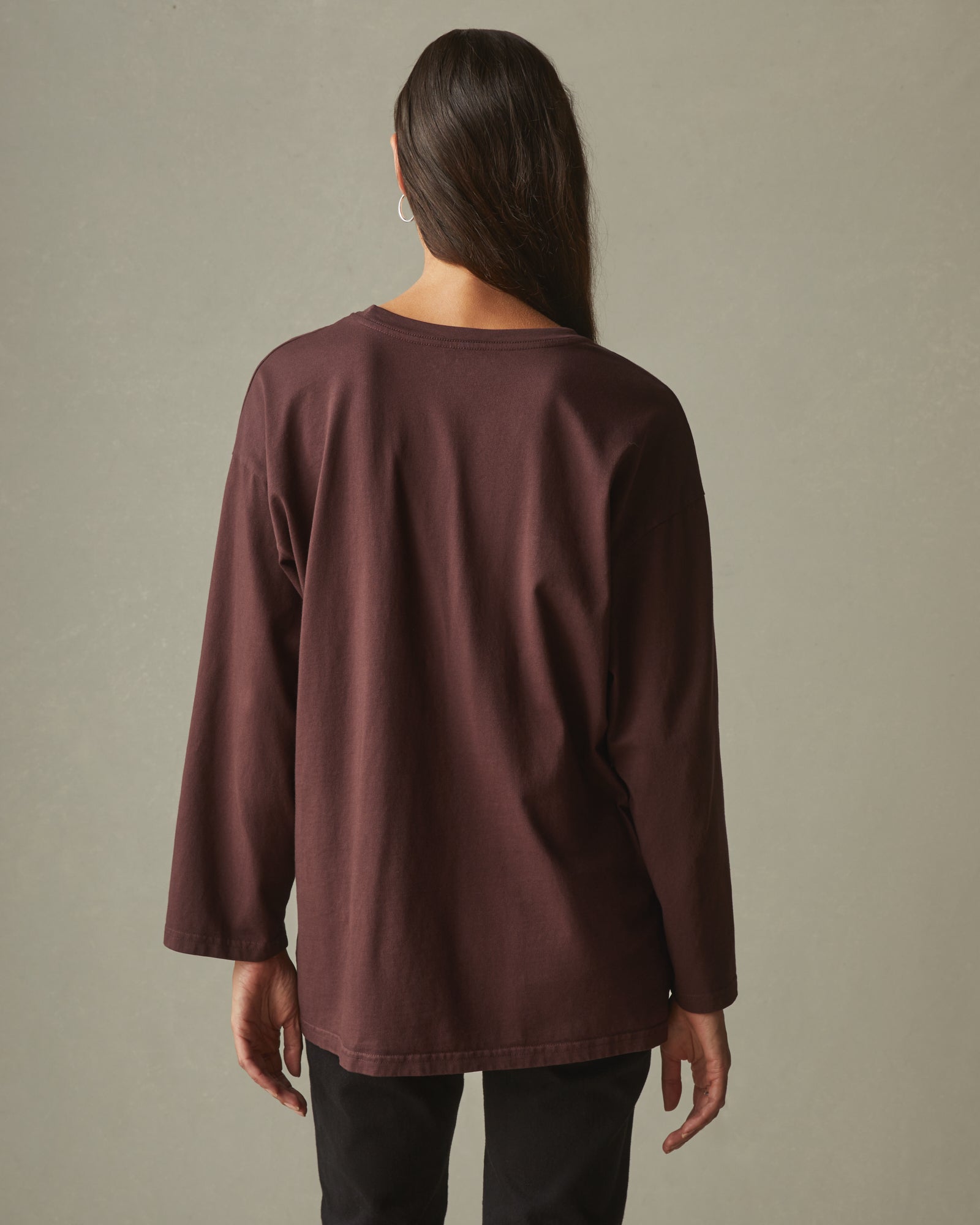 Relaxed Cotton Long Sleeve Tee - Puce