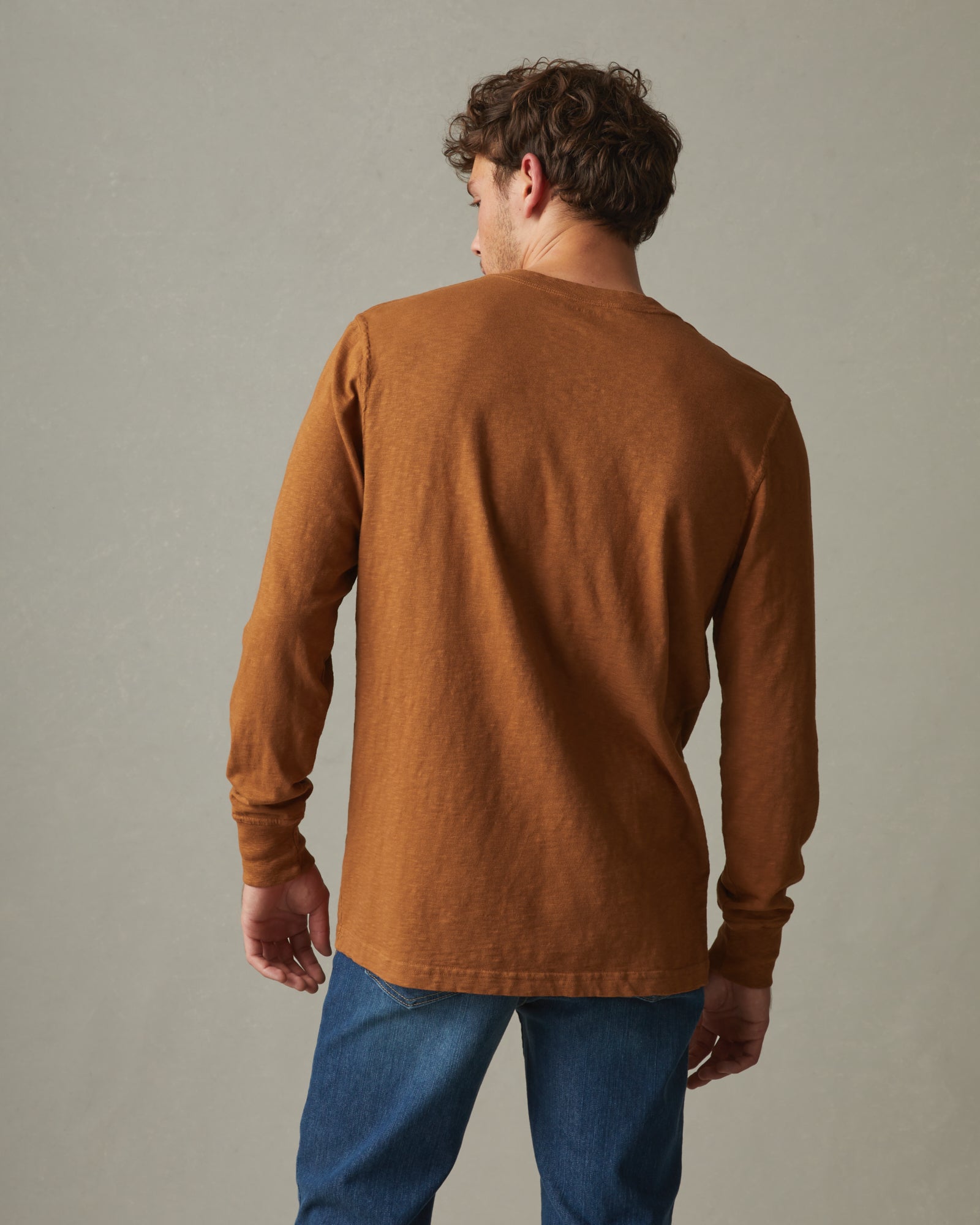 Premium Slub Henley Tee Long Sleeve - Bright Copper