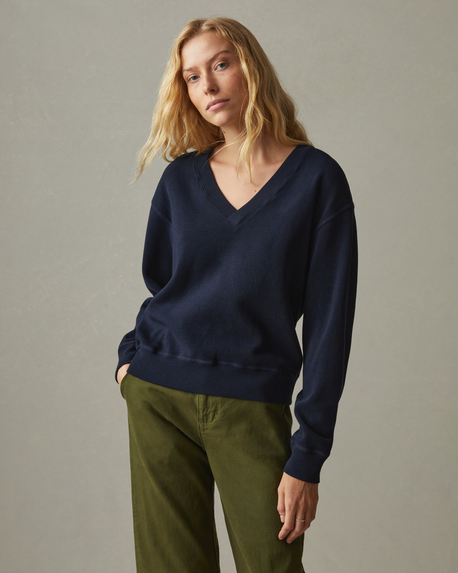 Easy Find Navy Blue Waffle Knit Sweater