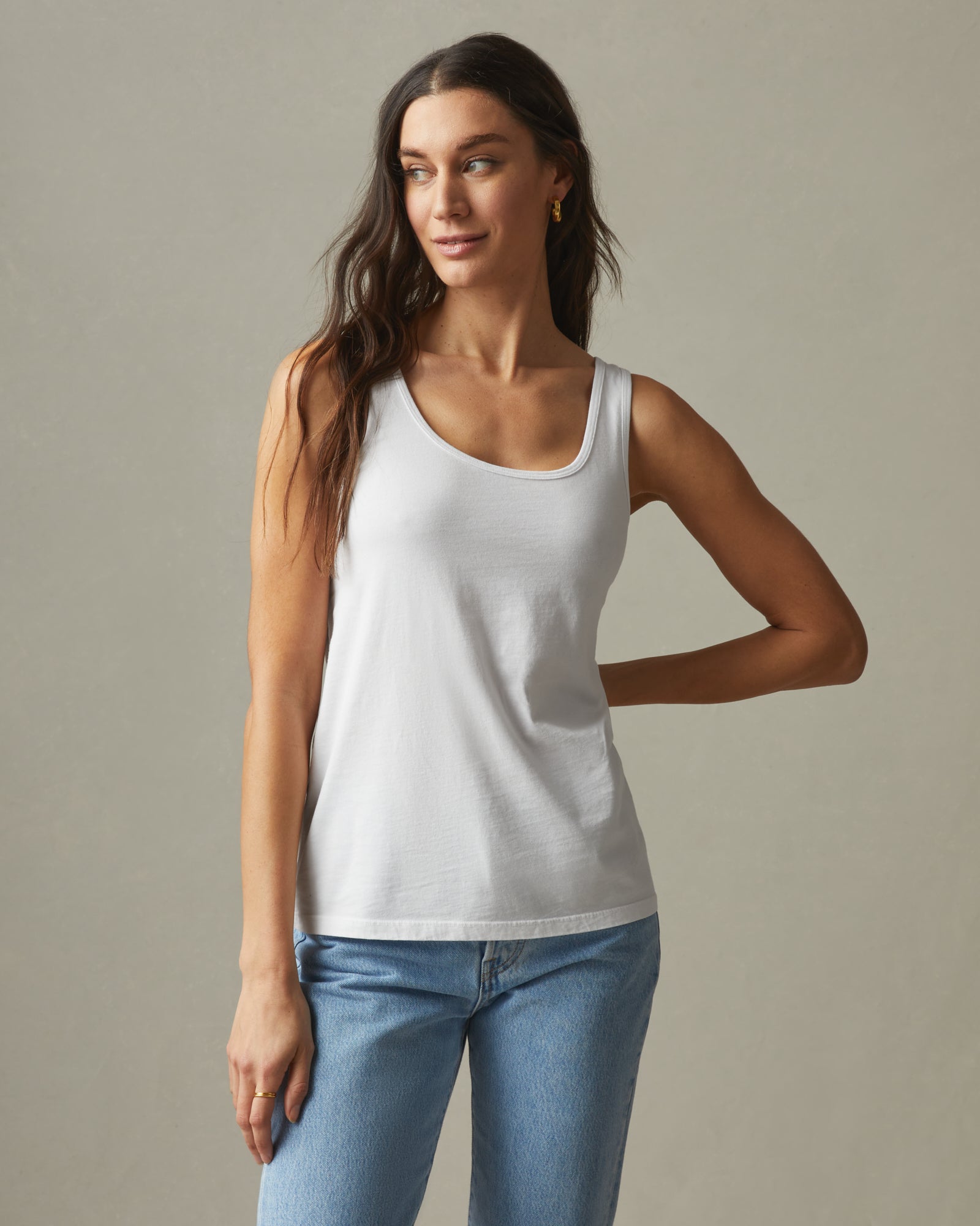 Classic Cotton Scoop Tank - White