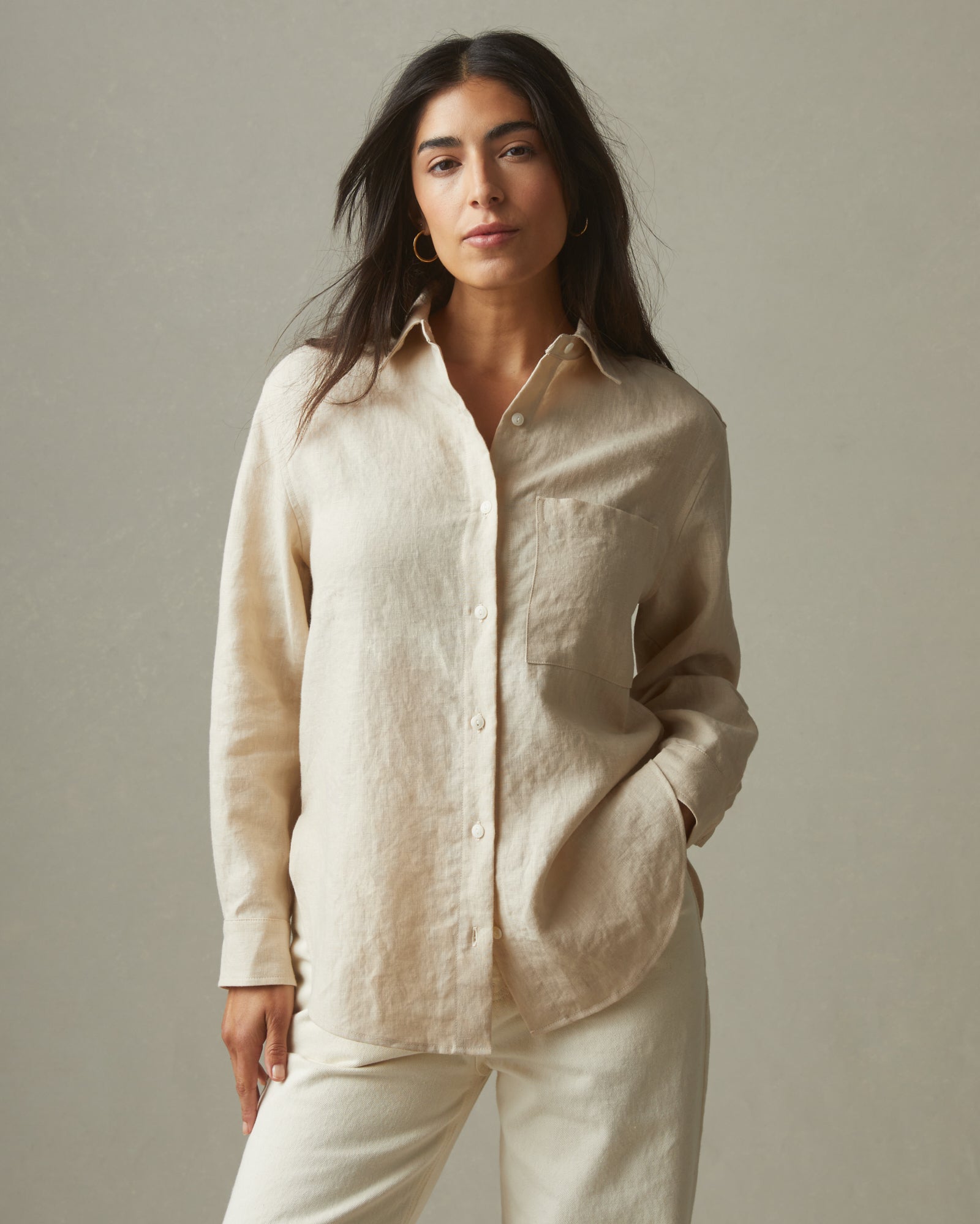 Brochu Walker Women's Linen/Cotton Cropped Cardigan, Beige