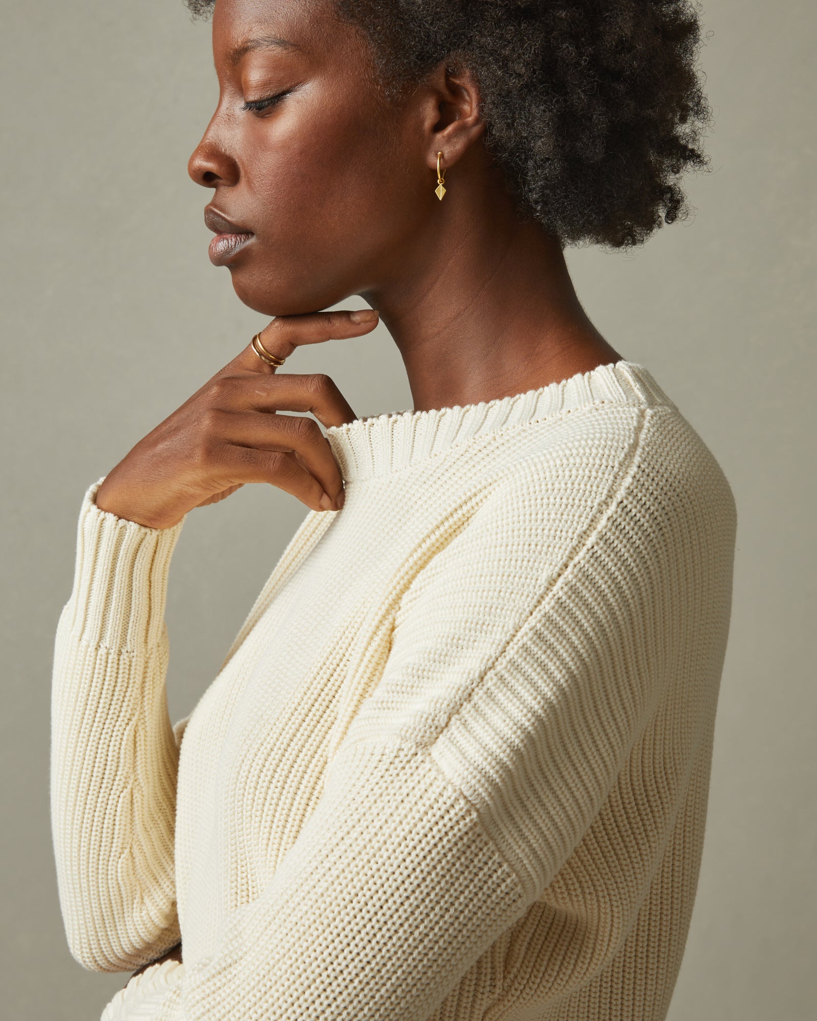 Chunky Cotton Crew Sweater Creme